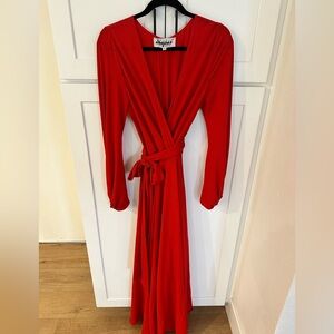 Meghan Los Angeles Red Wrap Maxi Dress – Long Sleeve – Size S